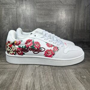 Ed Hardy EH Court-TW Women 8.5 White Rose Skull Tattoo Sneaker NEW EH06045101